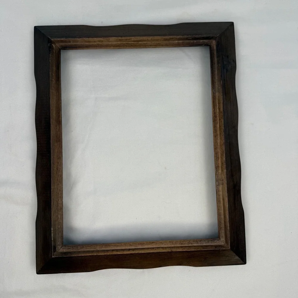 Vintage Scalloped Wood Picture Frame 8x10 Dark Brown Gold Trim Wavy Edge